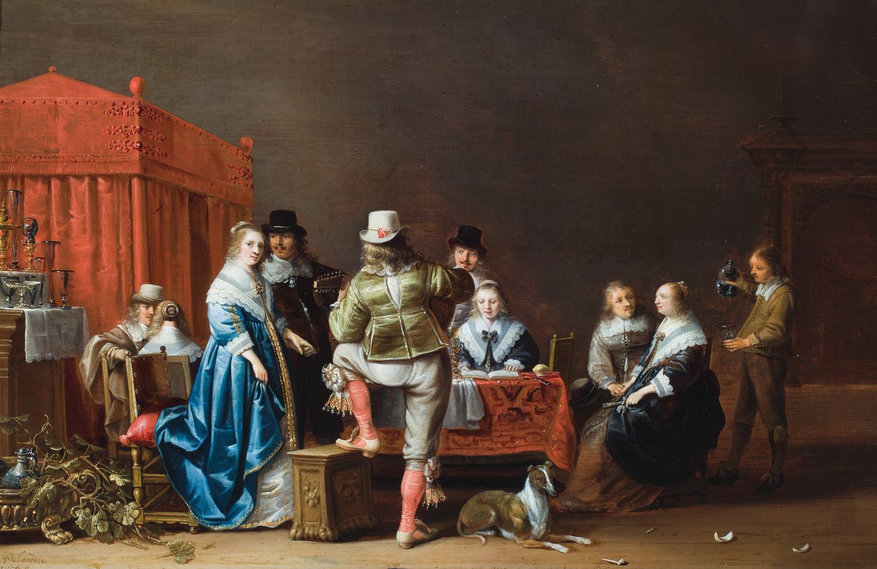 An Interior with Nine Figures Around a Table by Anthonie (1601-73) Palamedesz