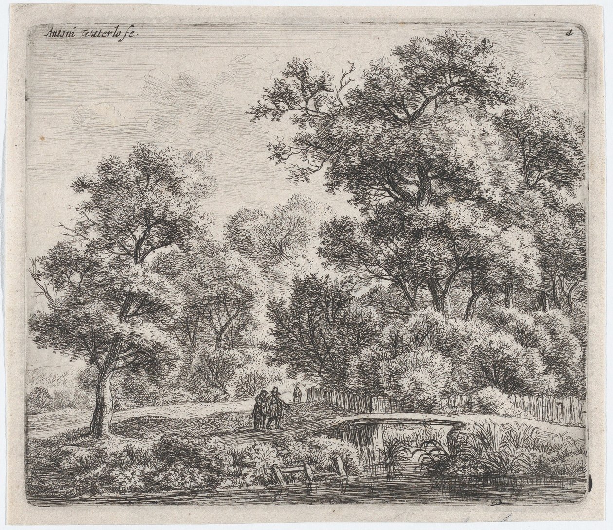 A Man and a Woman Near a Small Bridge, 17th Century by Anthonie Waterloo