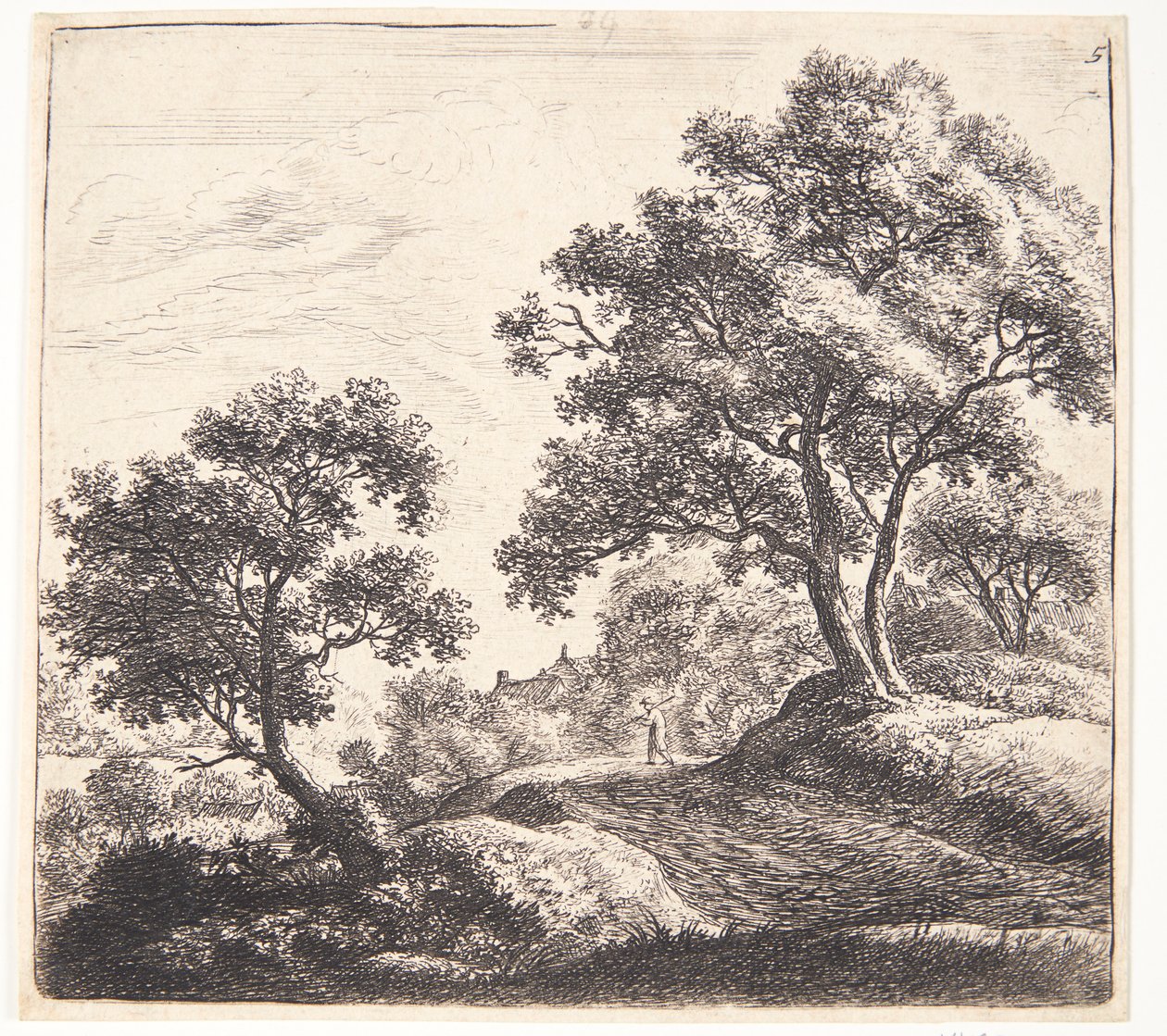 Farmer Crossing a Wide Country Road by Anthonie Waterloo