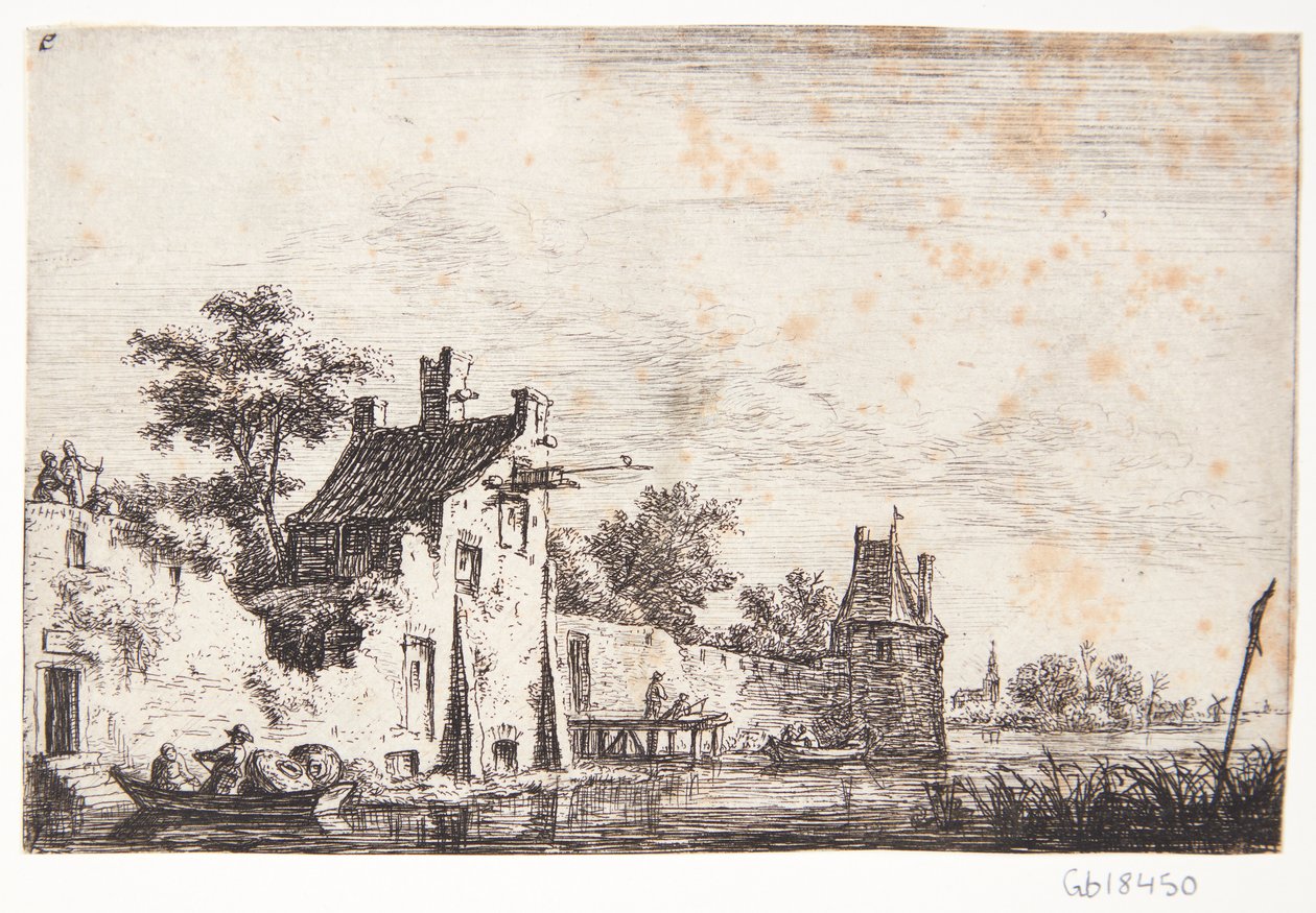 City Wall Leading to a River by Anthonie Waterloo