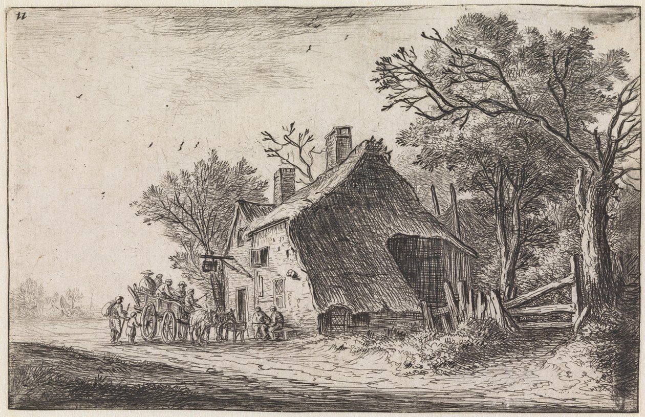 The Arrival of the Travelers at the Inn (No.2 from a series of 12 prints) by Anthonie Waterloo