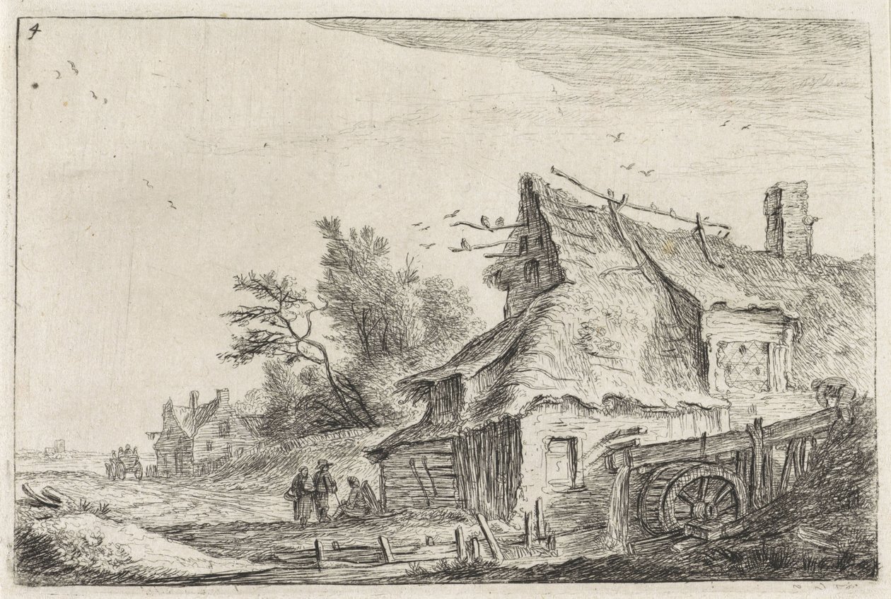 Village Scene with a Watermill by Anthonie Waterloo