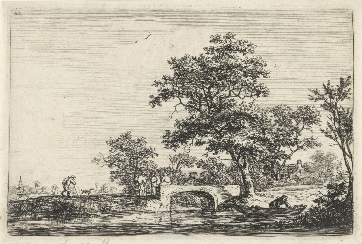 Figures by a Stone Bridge by Anthonie Waterloo