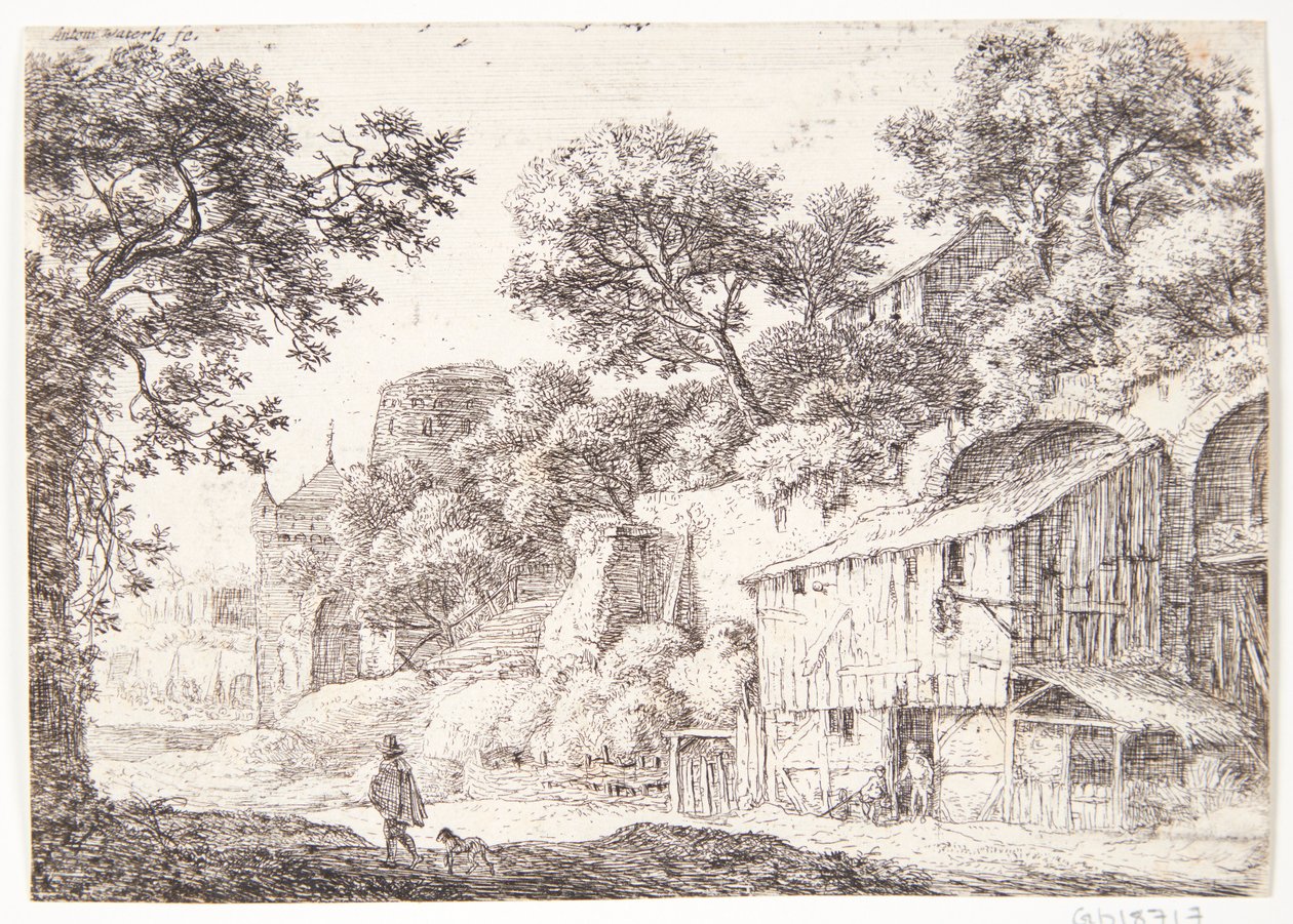 Country Road with Cloaked Man and His Dog by Anthonie Waterloo
