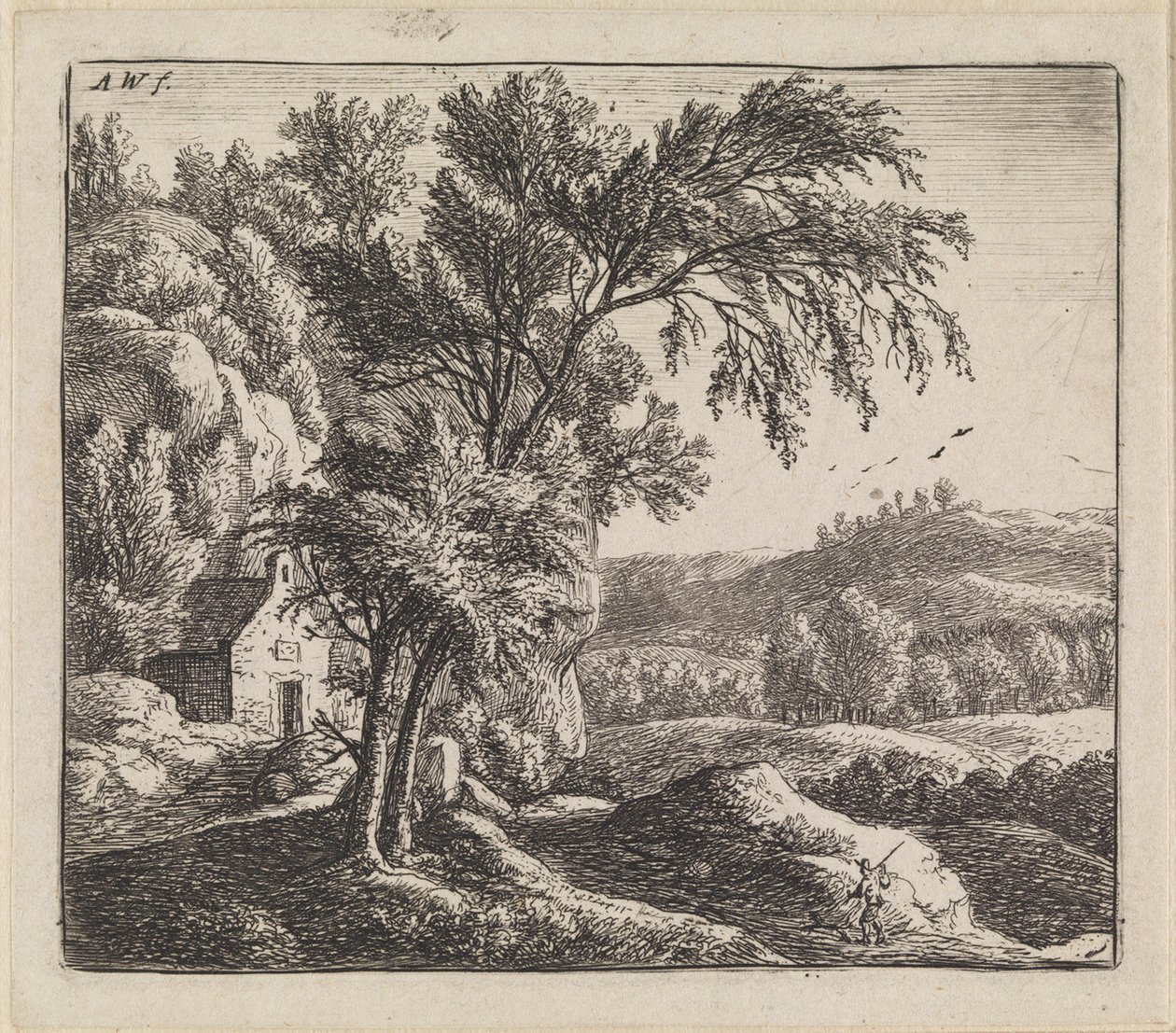 Landscape with House by Cliff by Anthonie Waterloo