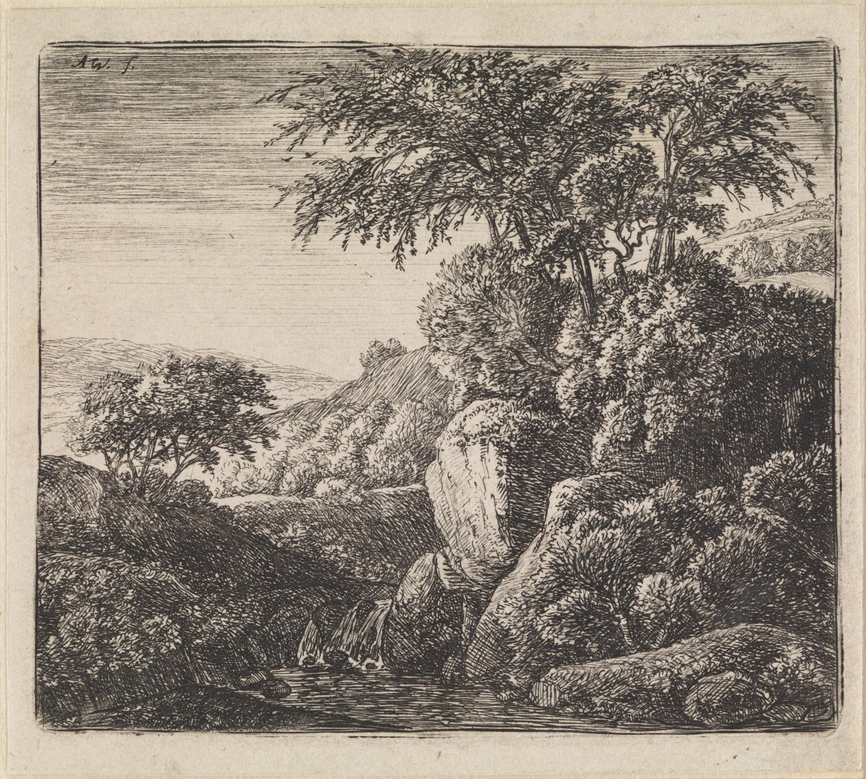 Landscape with Waterfall by Anthonie Waterloo