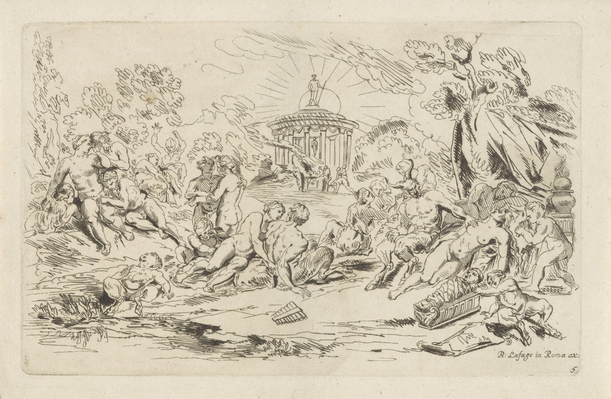 Nymphs and Satyrs Before a Temple of Bacchus by Anthonie de Winter