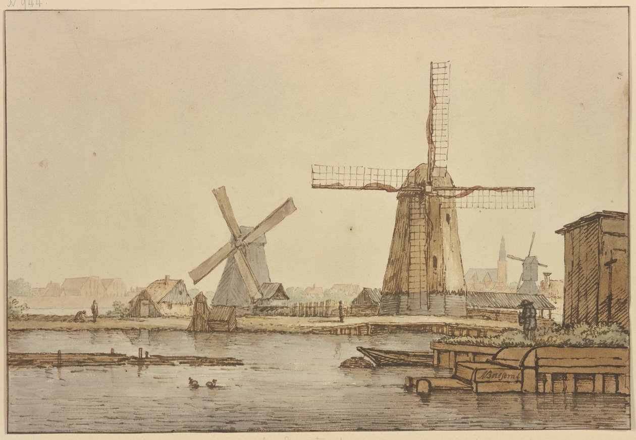 Three Windmills near Amsterdam by Anthonie van Borssom