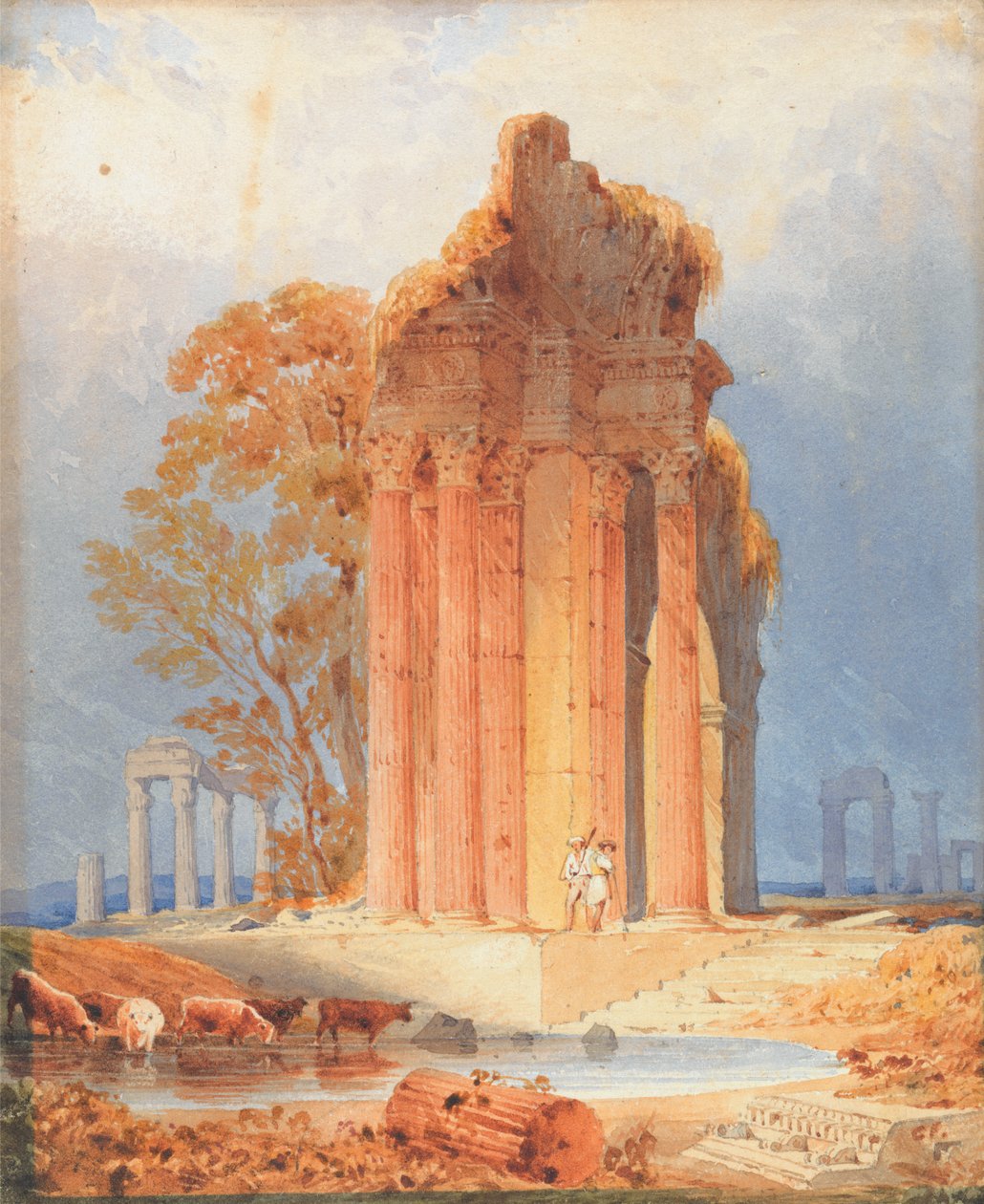 Cattle Watering by Corinthian Columns by Anthony Vandyke Copley Fielding