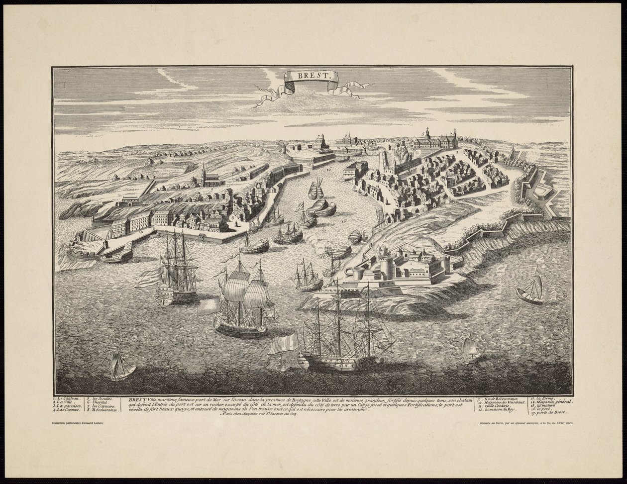 Perspective View of the City of Brest from the Harbor in the Seventeenth Century by Francois-Antoine Aveline
