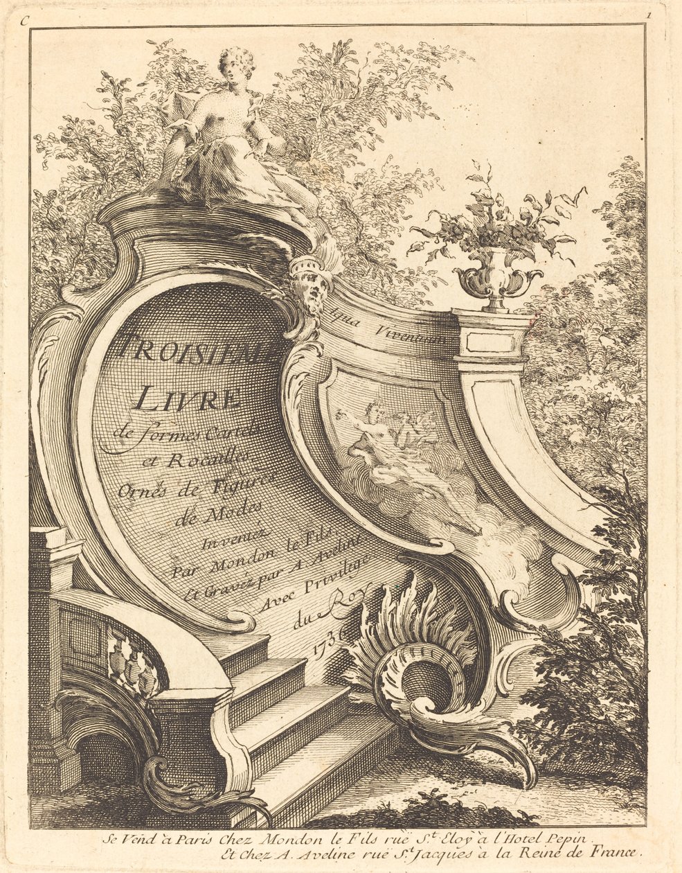 Third Book of Cartels and Rococo Forms (Title Page) by Antoine Aveline after Jean Mondon