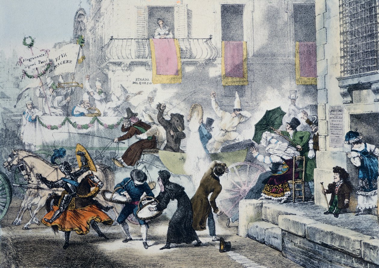 Throwing confetti during the carnival in Rome