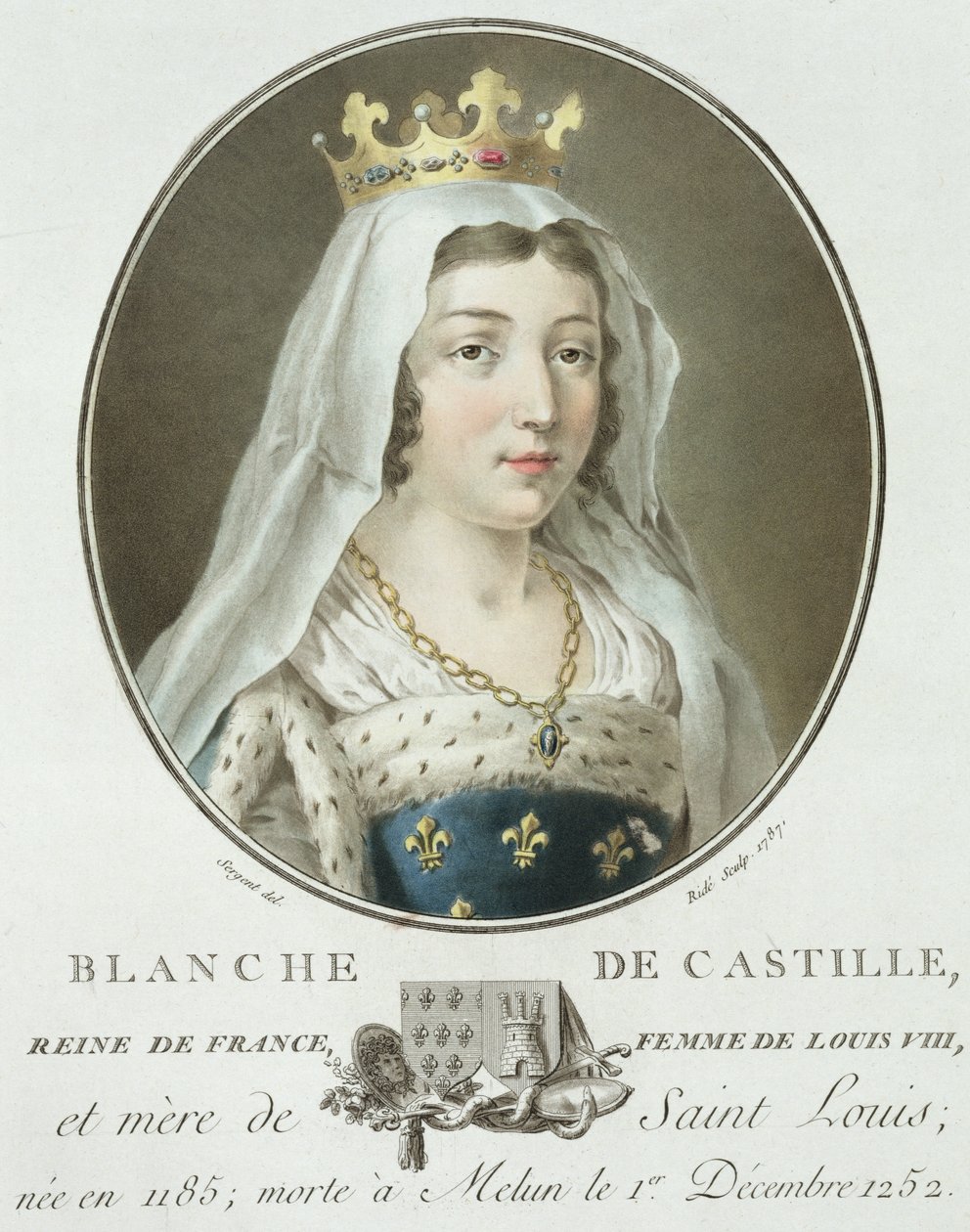 Portrait of Blanche de Castille (1185-1252) Engraved by Ride, 1787