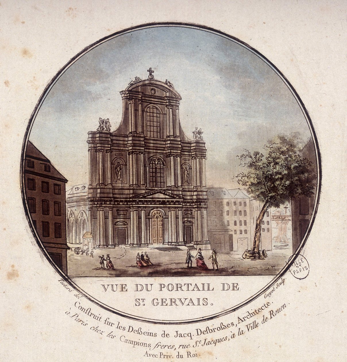 View of the Portal of Saint Gervais, Built According to Drawings by Architect Jacques Desbrosses, Paris. In Picturesque Views of the Main Buildings of Paris by Sergeant by Antoine Louis Francois Sergent Marceau
