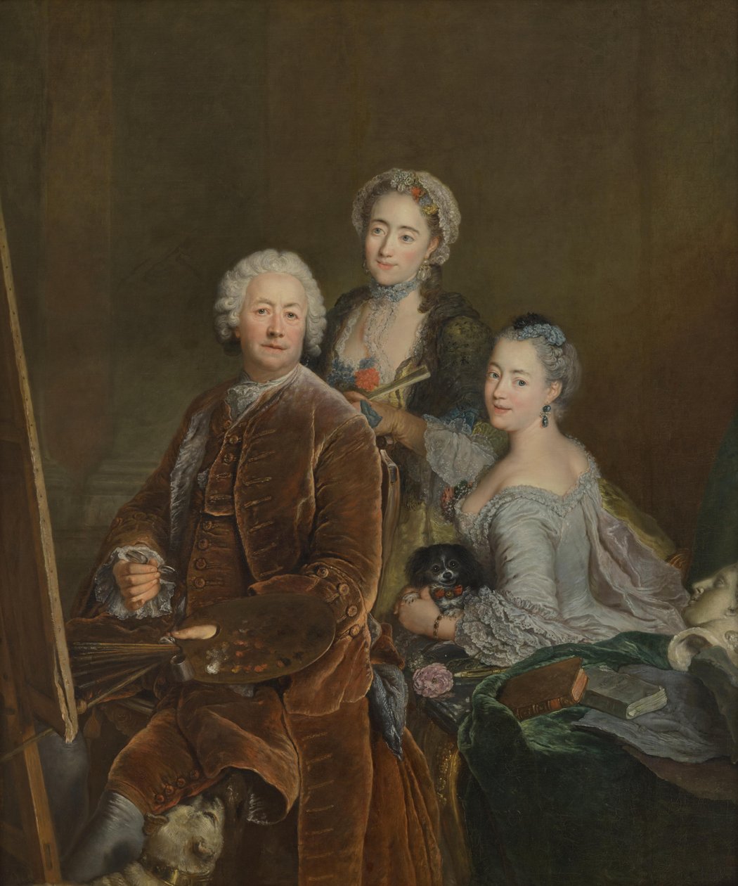 Self-Portrait Before the Easel with His Daughters Henriette Joyard and Marie de Rège by Antoine Pesne