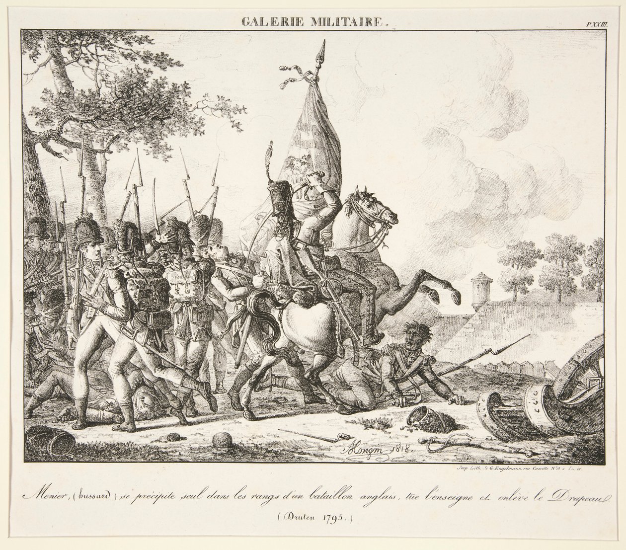 Menier (Hussar) Throws Himself Alone into the Line of an English Battalion, Kills the Ensign and Captures the Flag (Druten, 1795) by Antoine Pierre Mongin