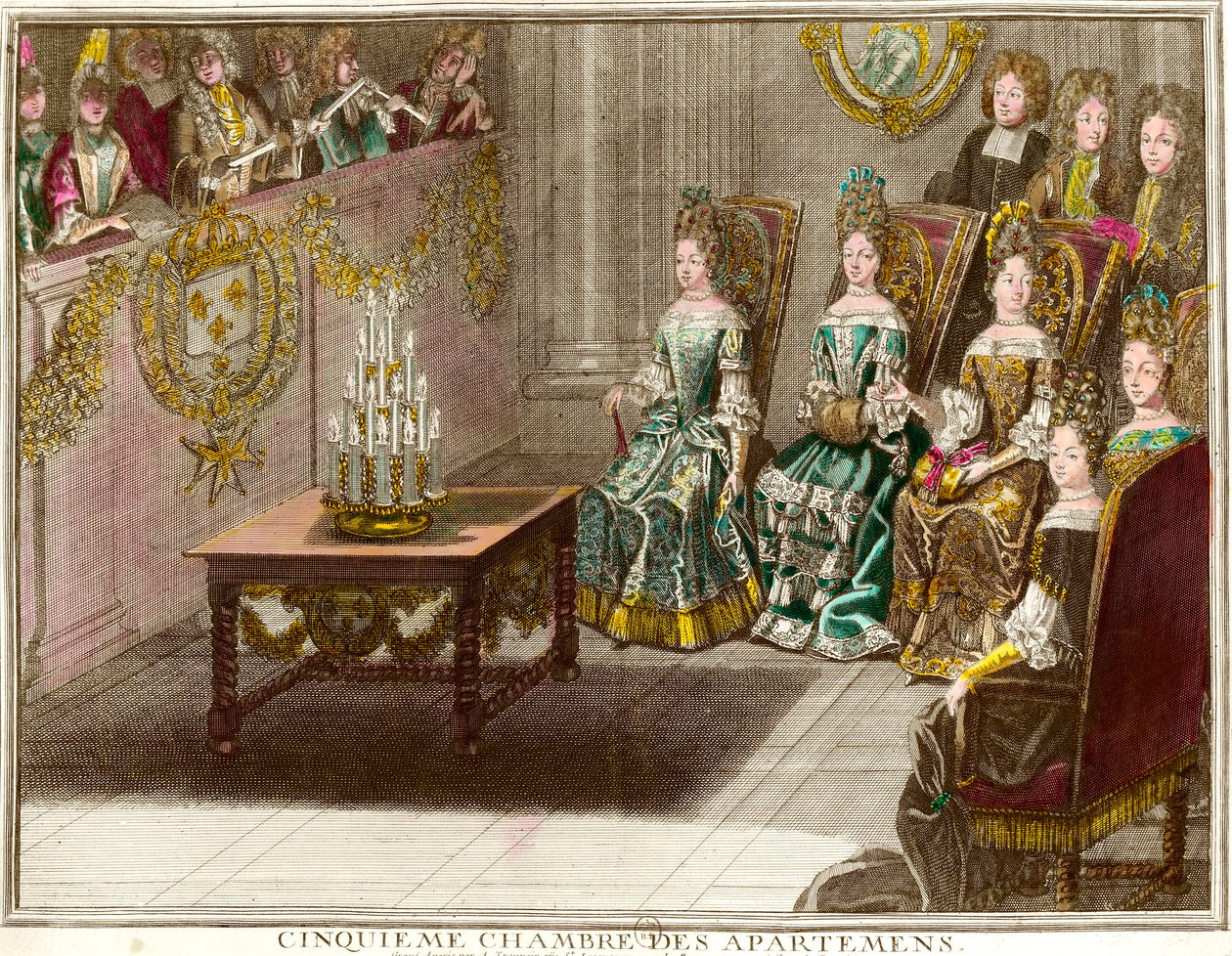 Music Session in the Fifth Bedroom of the Family Apartments of Louis XIV During the Evenings of Apartment in Versailles Around 1694 (Engraving by Antoine Trouvain) by Antoine Trouvain