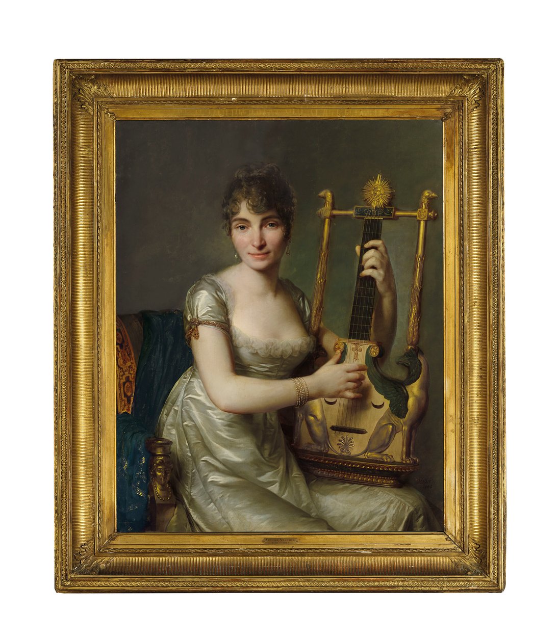 Portrait of Madame Larmoyer, Three-Quarter Length, Holding a Lyre by Antoine Vestier