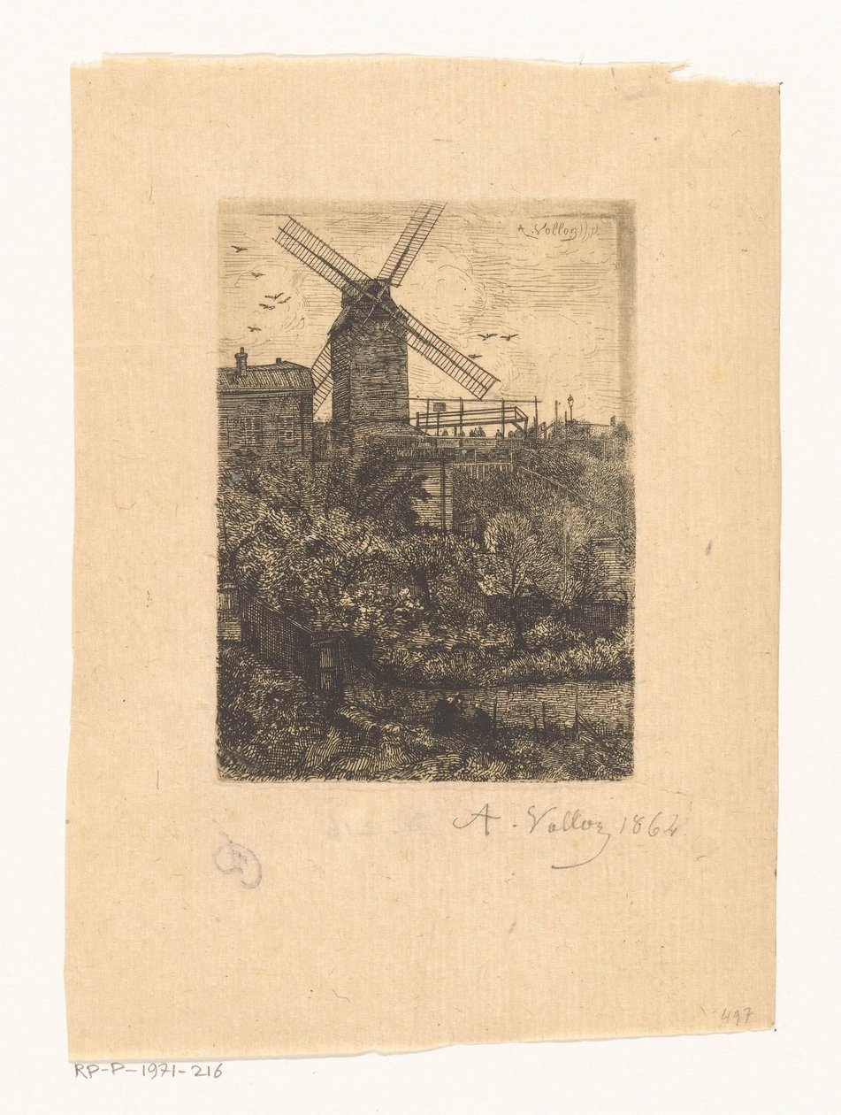 View of the Moulin de la Galette in Montmartre by Antoine Vollon (signed by artist)