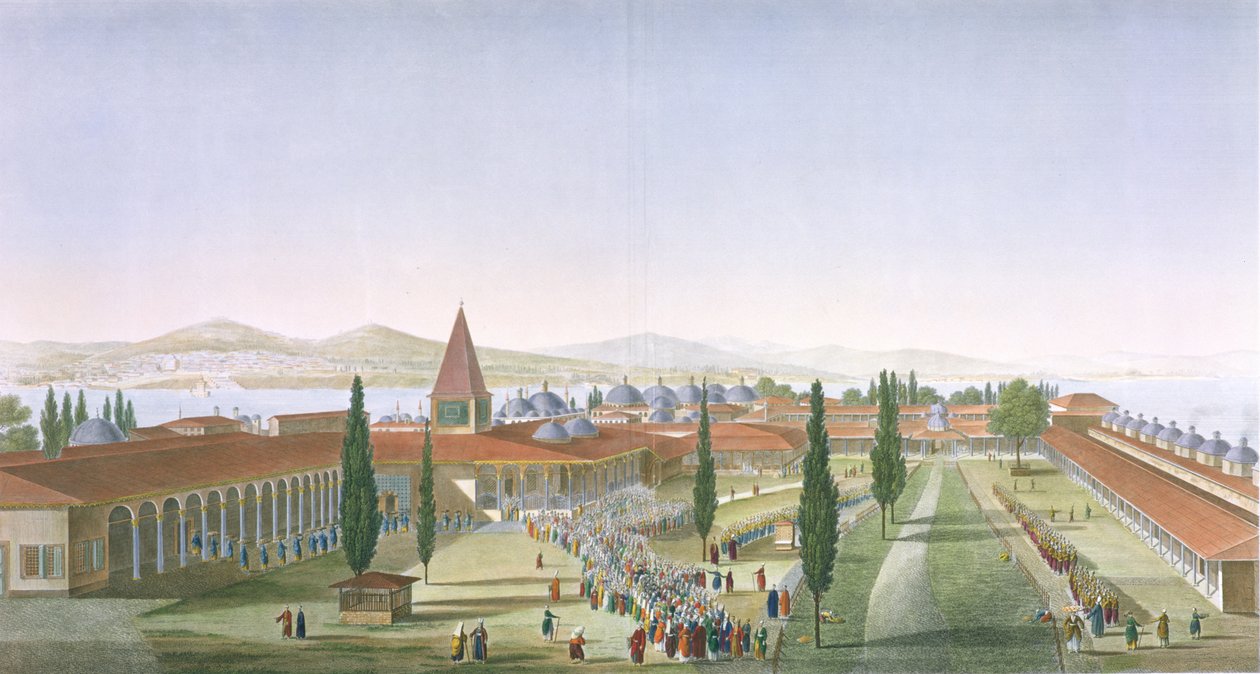 View of the Inner Courtyard of the Seraglio, Topkapi Palace, Constantinople, engraved by Schroeder and Desmaisons, 1815 by Anton Ignaz Melling