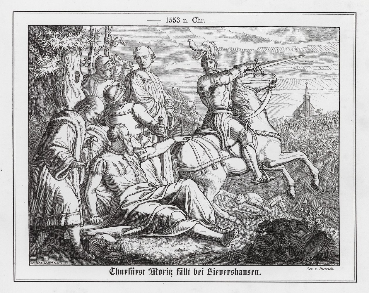 Maurice, Elector of Saxony, mortally wounded at the Battle of Sievershausen by Anton Dietrich