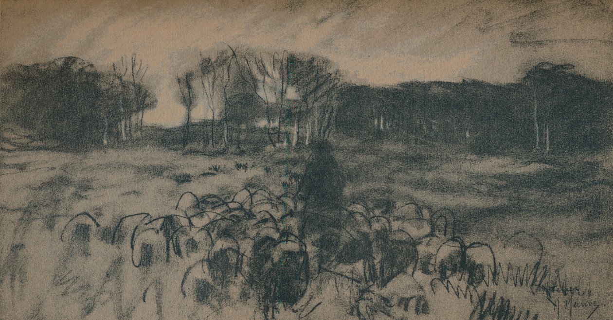 A Sketch of a Shepherd and His Flock by Anton Mauve