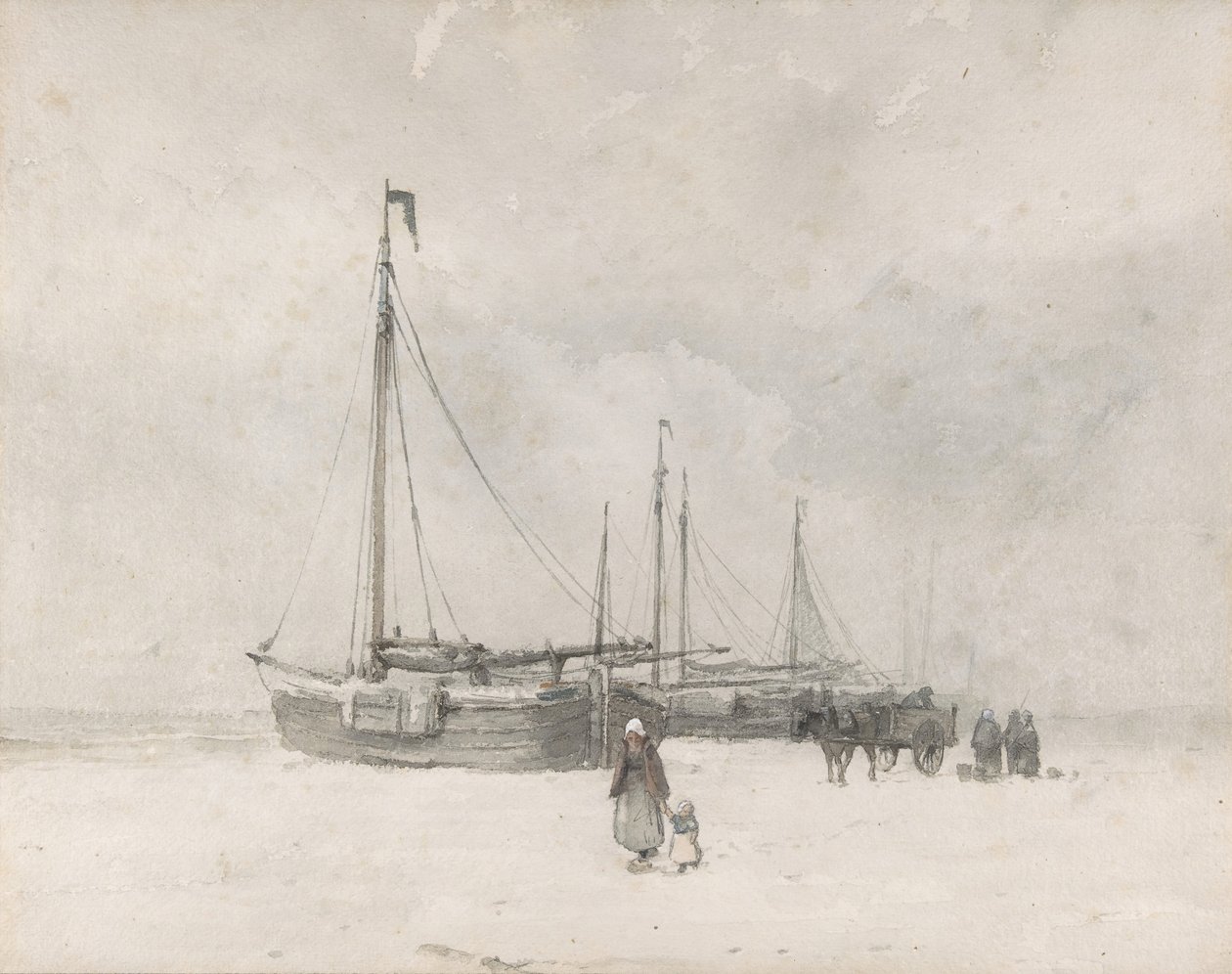 Fishing Boats on the Beach in Winter by Anton Mauve