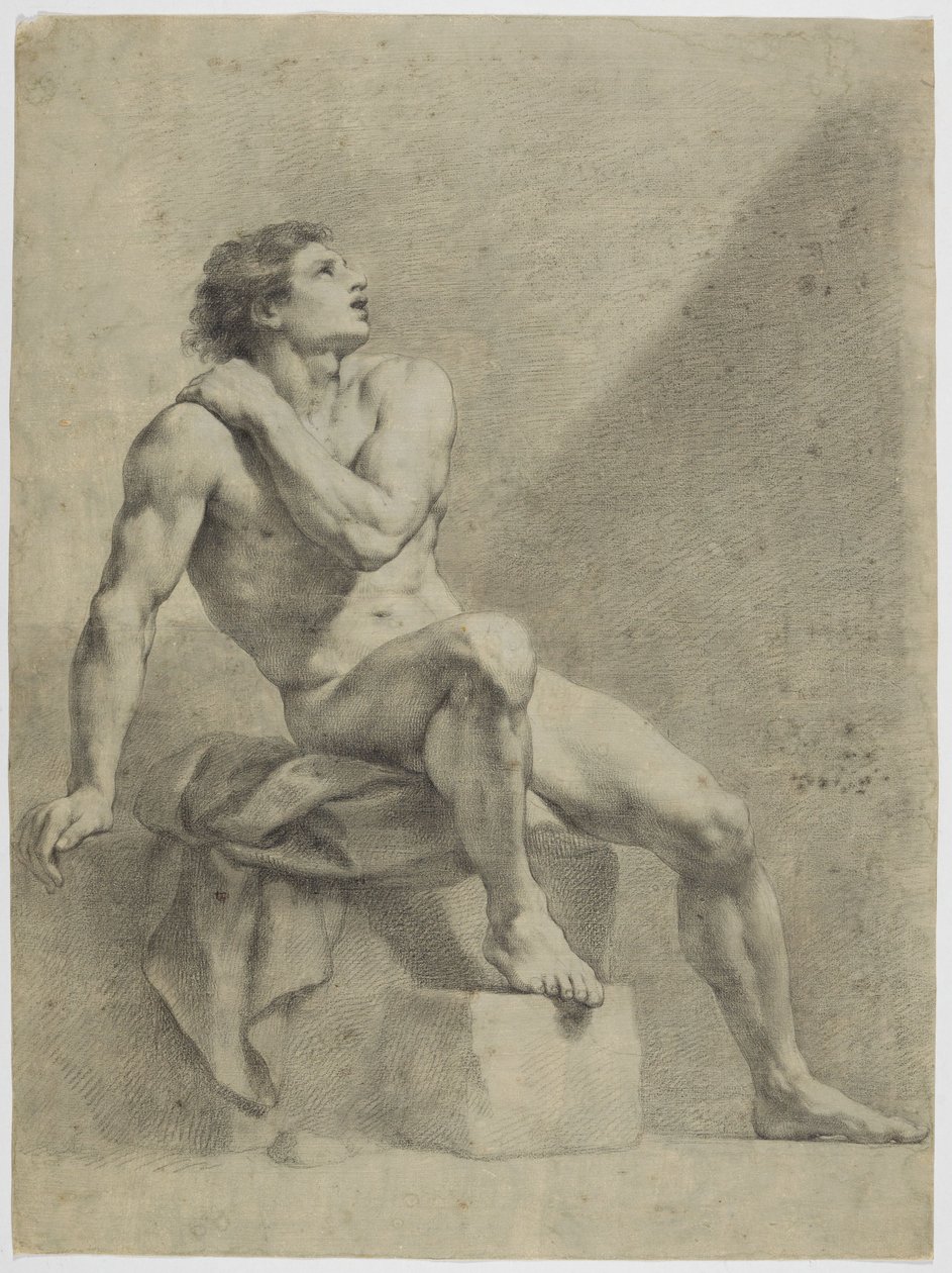 Seated Male Nude, Diagonally to the Right, Looking Up by Anton Raphael Mengs
