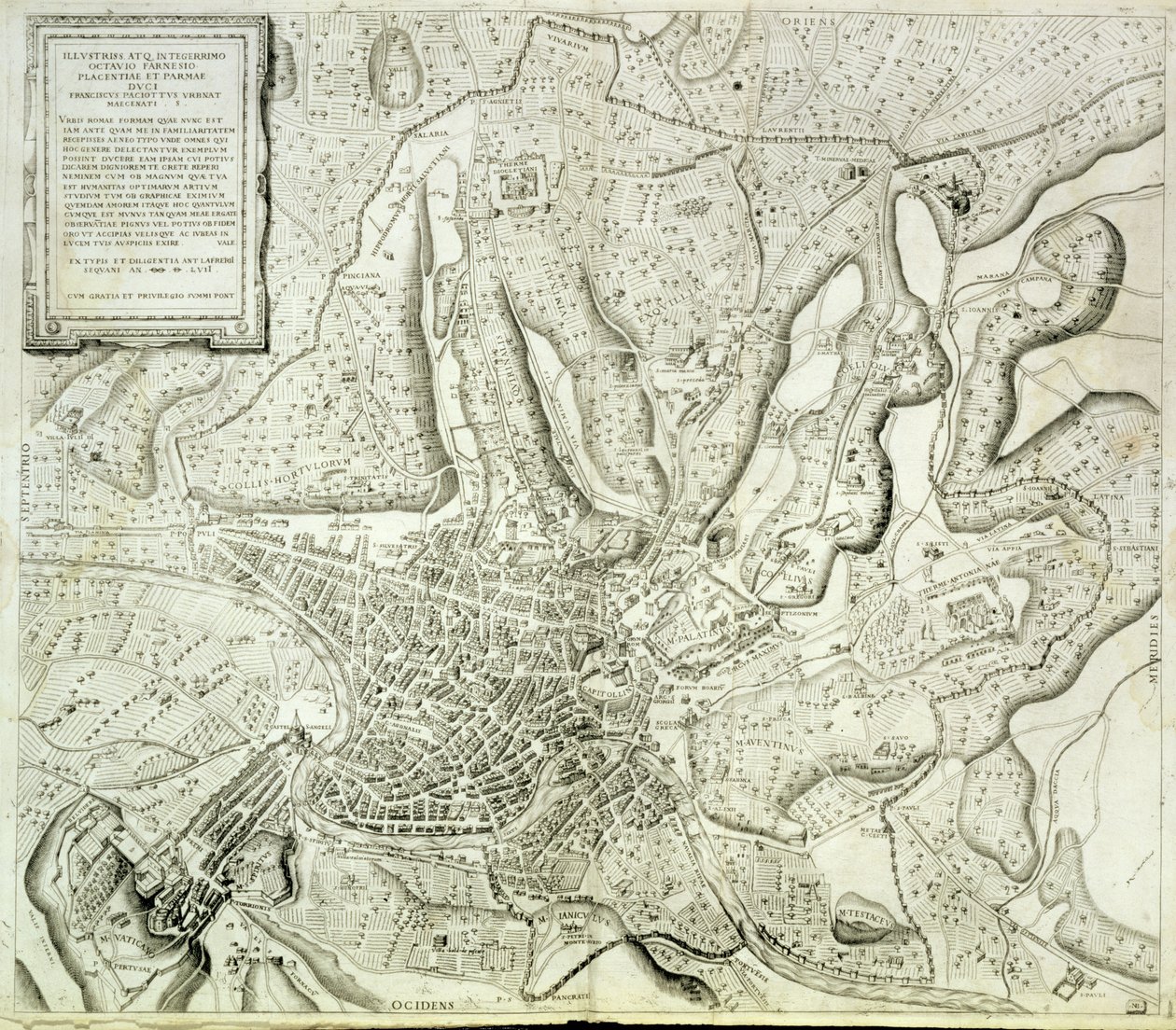 Map of the city of Rome, engraved by the artist, 1557