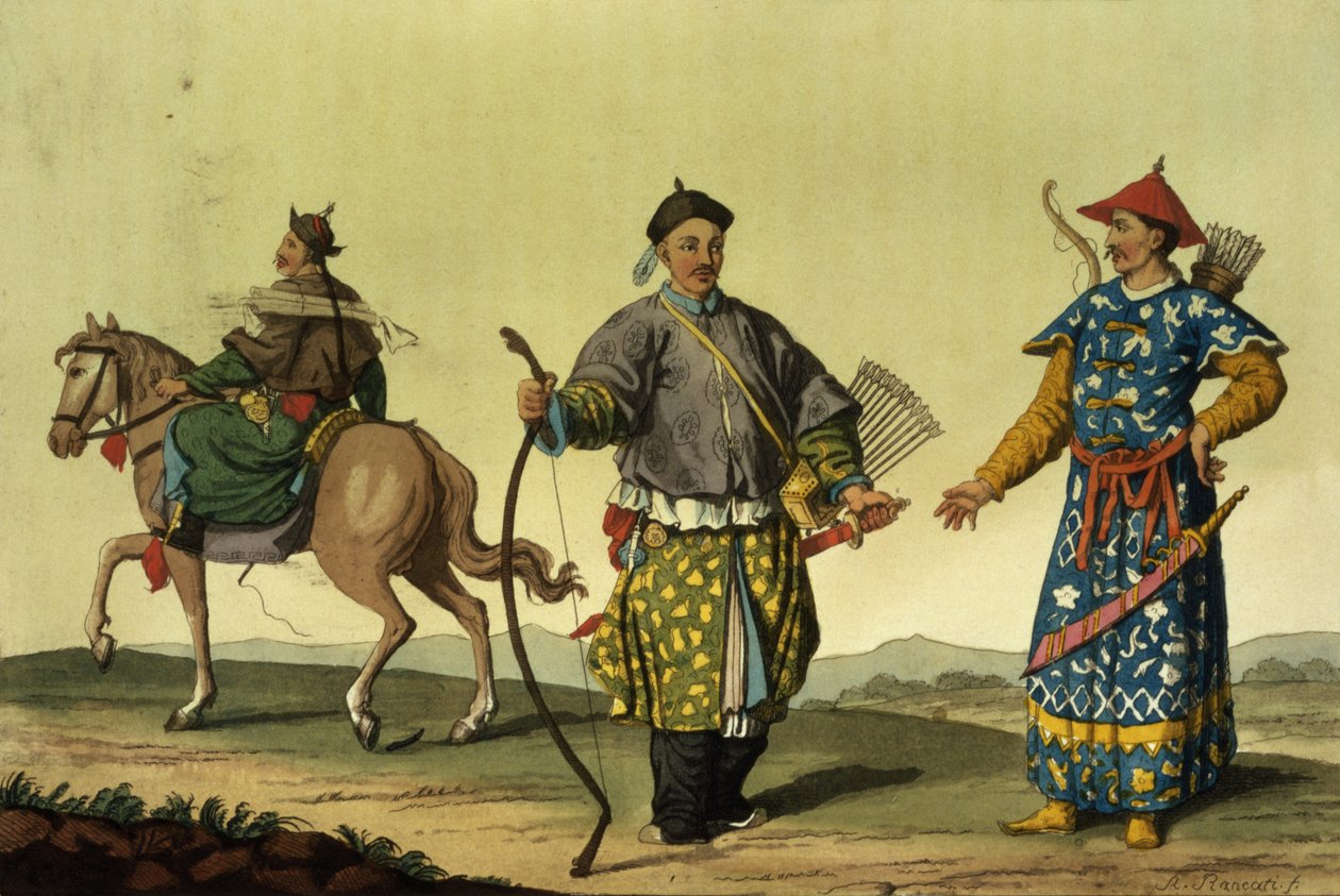 Mongolian Eight Flags soldiers from Ching's military forces, engraved ...