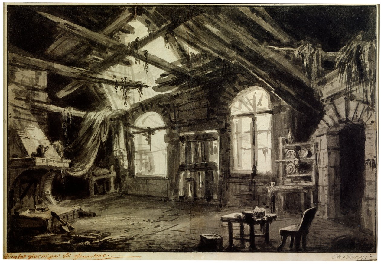 Stage Design for the Play 'The Gambler's Life', by V Ducange