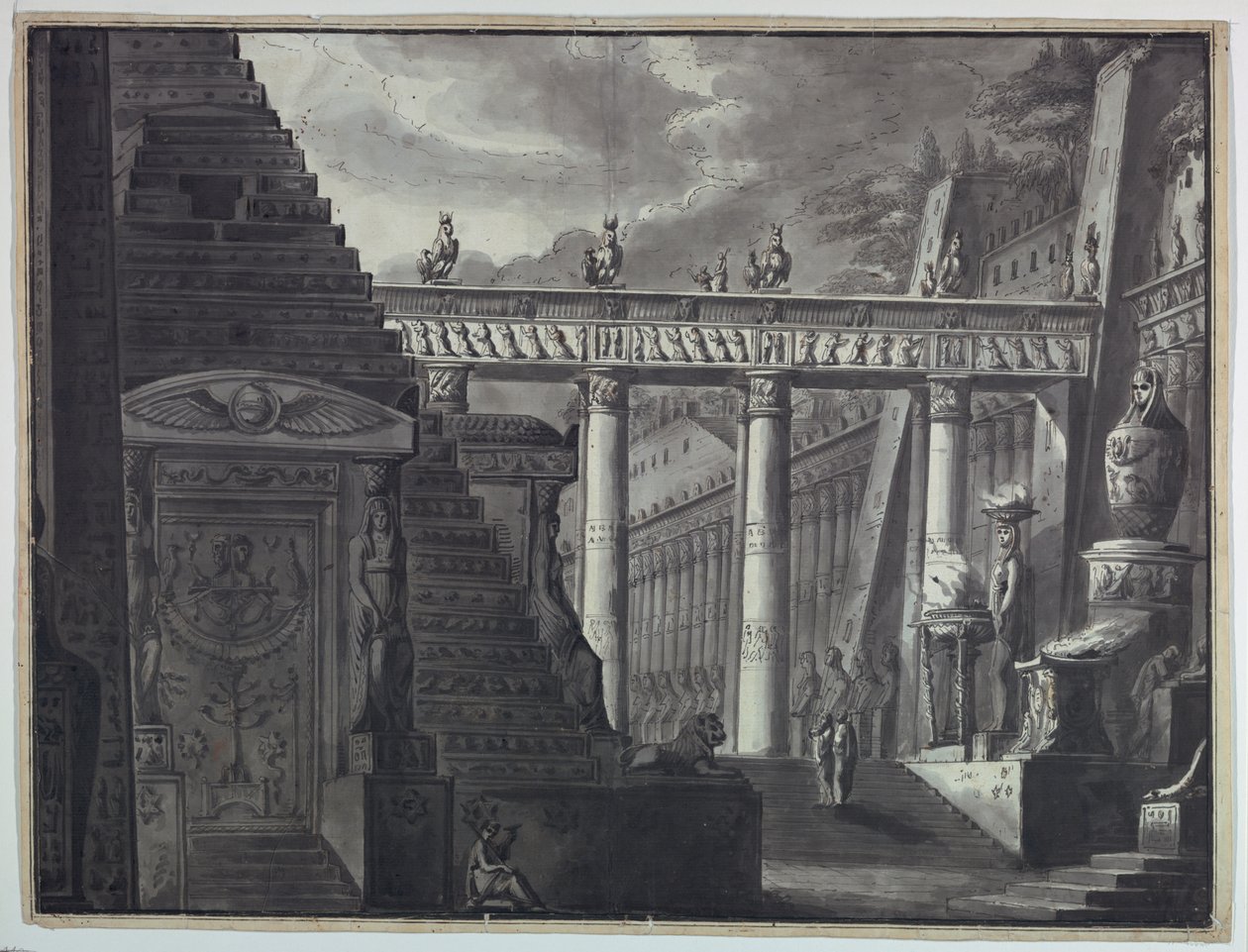 Stage Design, Courtyard of an Egyptian Temple by Antonio Giuseppe Basoli