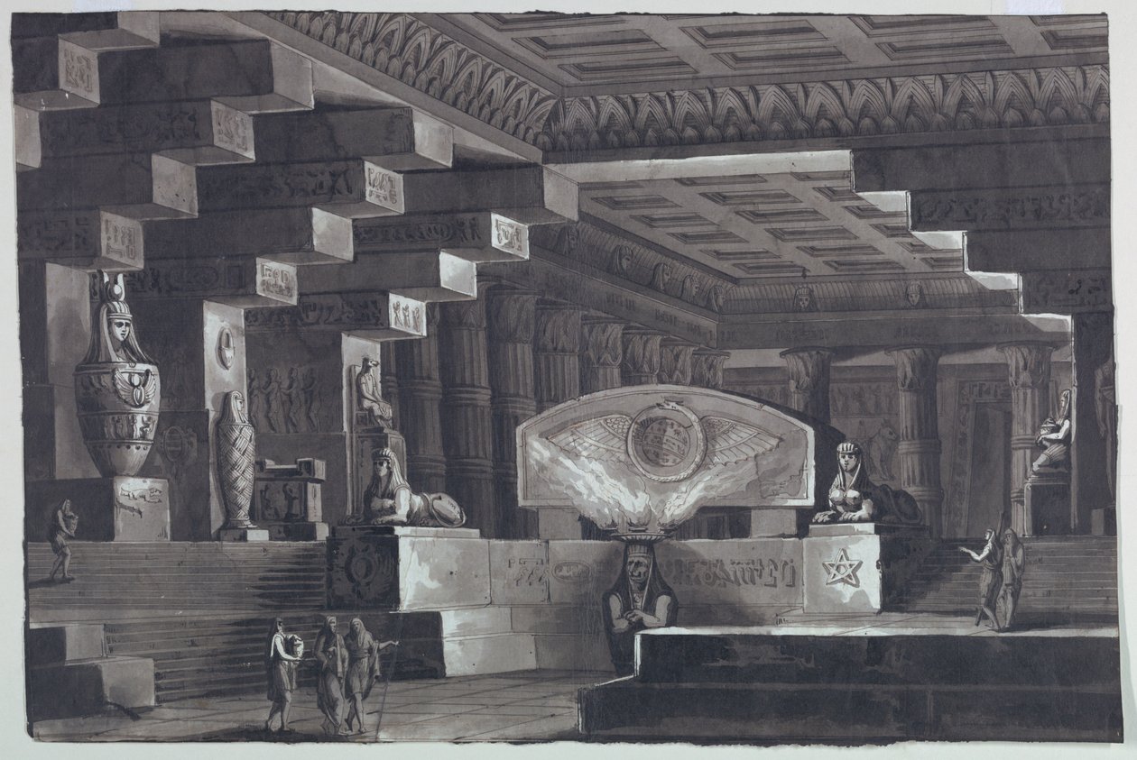 Stage Design, Interior of Egyptian Temple by Antonio Giuseppe Basoli
