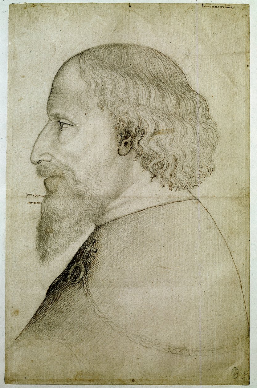Emperor Sigismond of Luxembourg (1368-1437), seen in bust, in profile to the left. Drawing by Antonio di Puccio Pisano dit Pisanello by Antonio Pisanello