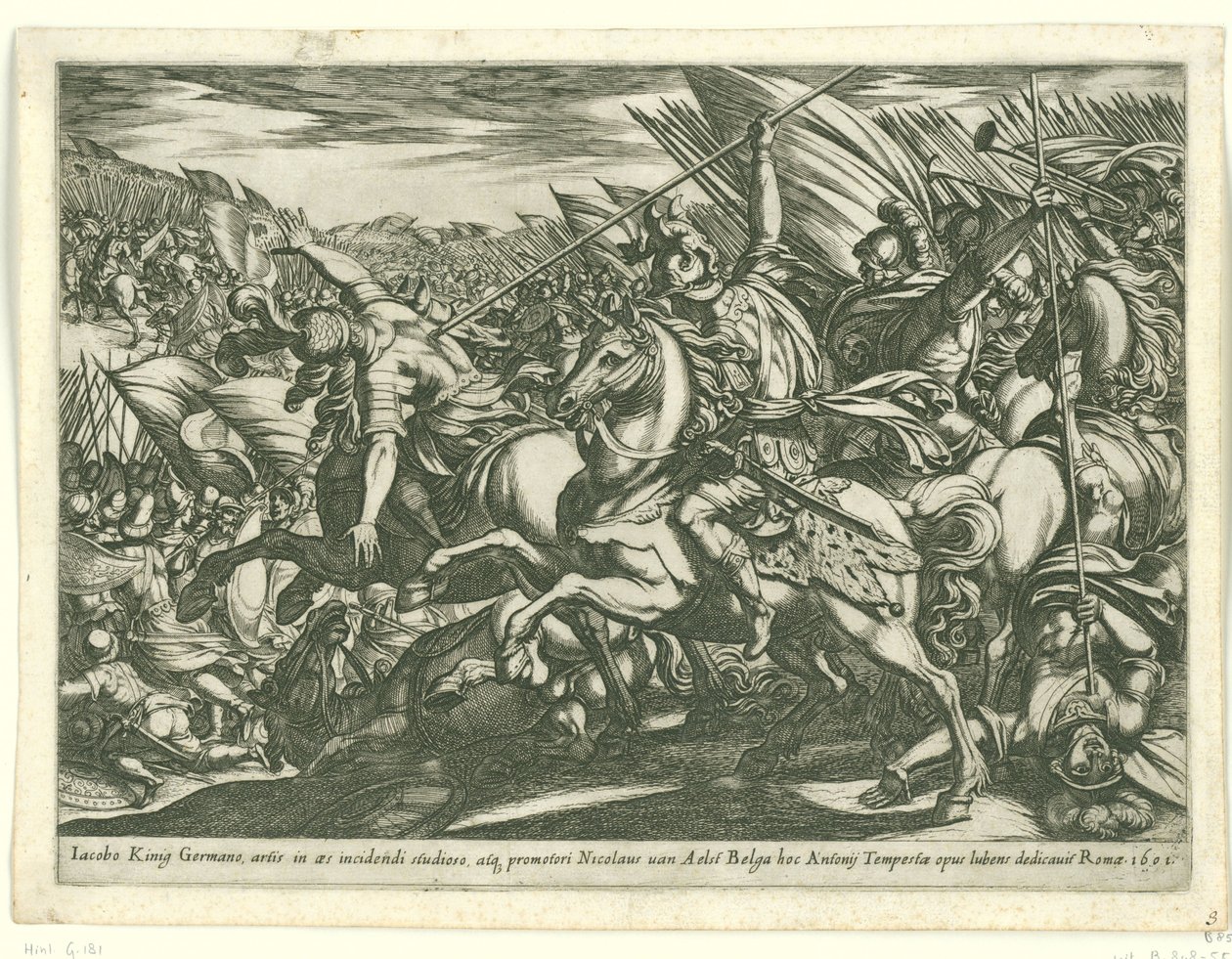 Cavalry Attack with Two Men Pierced by Spears from Battle Scenes (series 3) (series title) by Antonio Tempesta