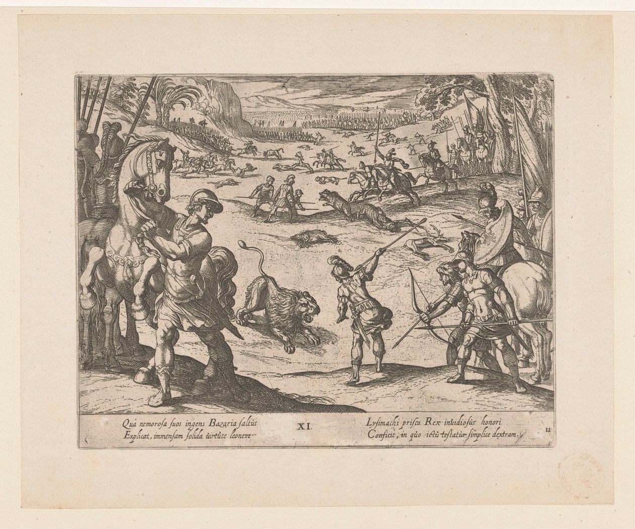 Alexander the Great Hunts Wild Animals at Bazaira (series title: The Deeds of Alexander the Great) by Antonio Tempesta
