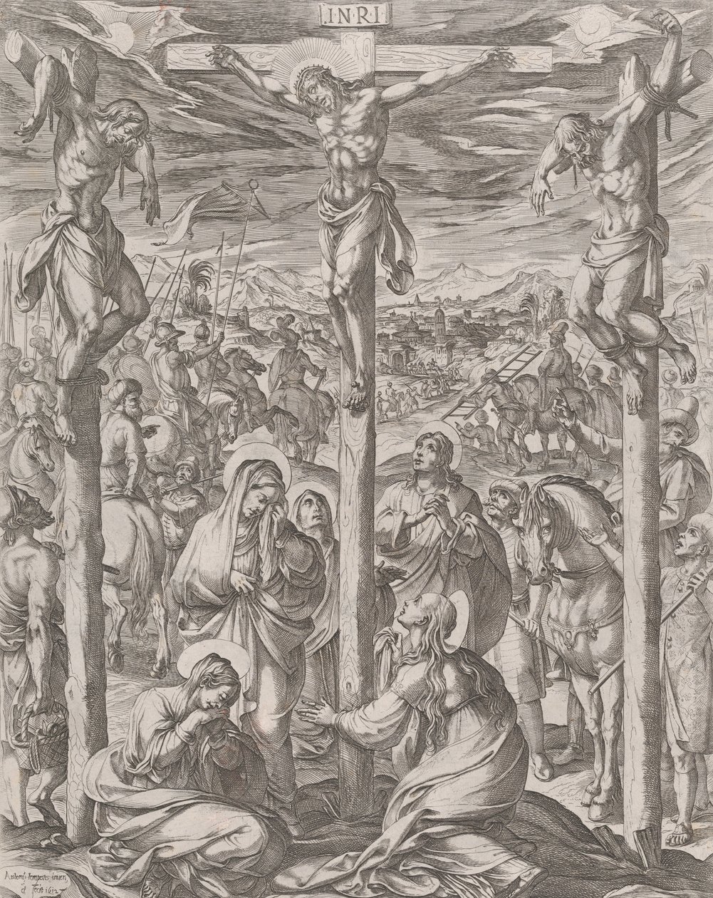 Christ Crucified Between the Two Thieves, the Three Marys at the Foot of the Cross by Antonio Tempesta