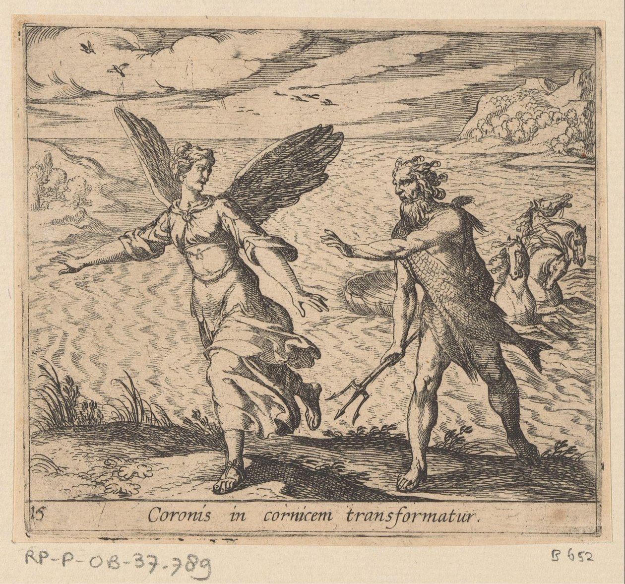 Coronis Transformed into a Crow (Metamorphoses of Ovid series) by Antonio Tempesta