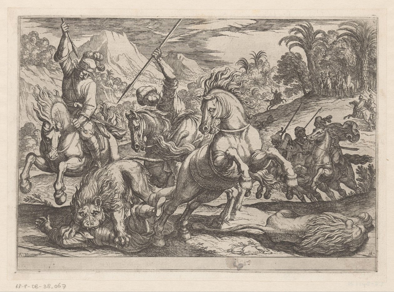 Lion Hunt (series title: Hunting Scenes, Part 7) by Antonio Tempesta