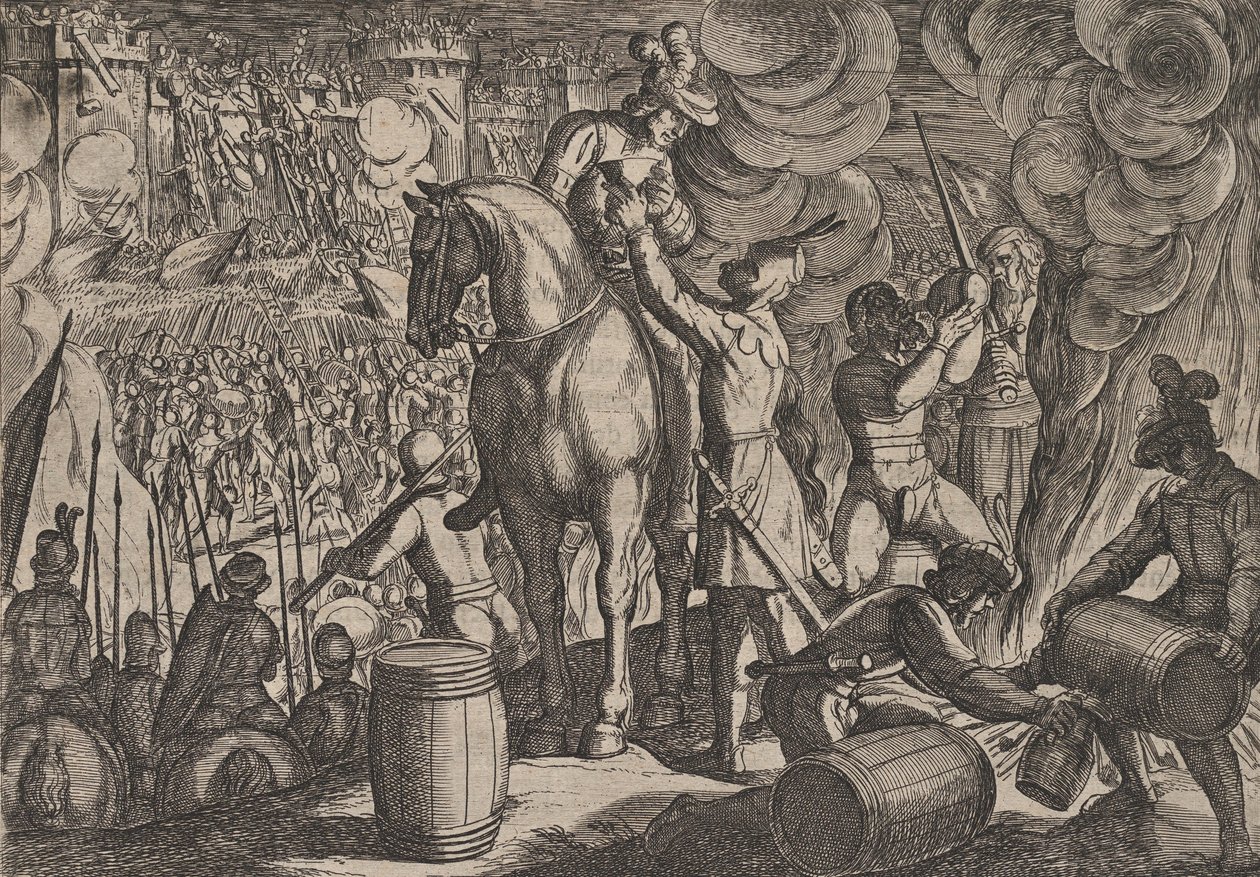 Attack on the Roman Fortress at Night, from The War of the Romans Against the Ba... by Antonio Tempesta