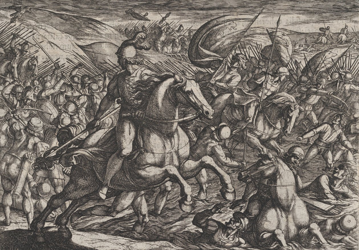 Plate 30: Cerialis Driving the Dutch into the Rhine, from The War of the Romans Against th..., 1611 by Antonio Tempesta