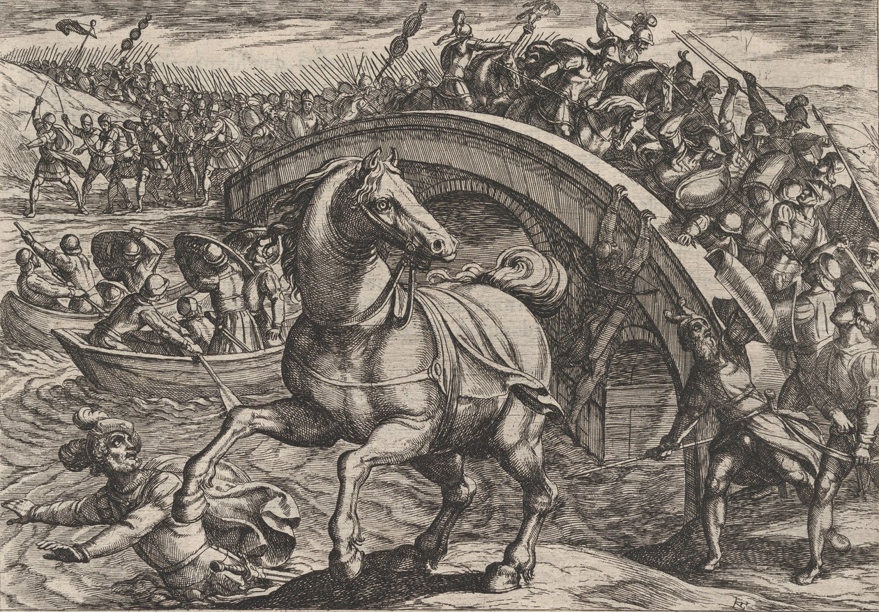 Civilis Forced to Dismount and Swim Across the River by Antonio Tempesta