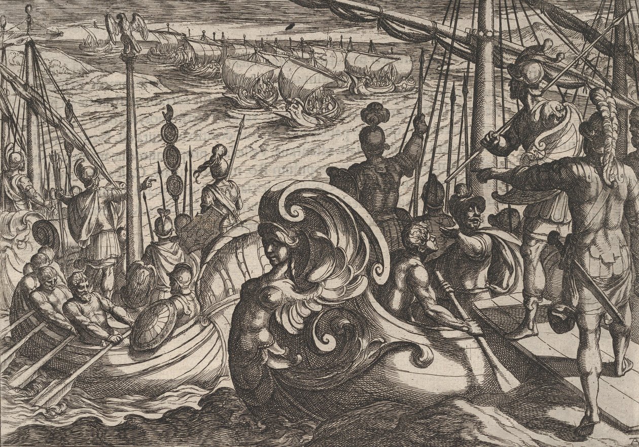 Plate 33: Dutch and Roman Flotillas on the Rhine, from The War of the Romans Against the Batavians, 1611 by Antonio Tempesta