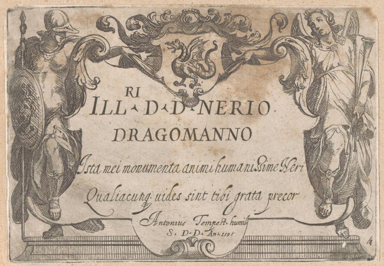 Title Page with Cartouche with Dedication, Flanked by Minerva and Fame by Antonio Tempesta