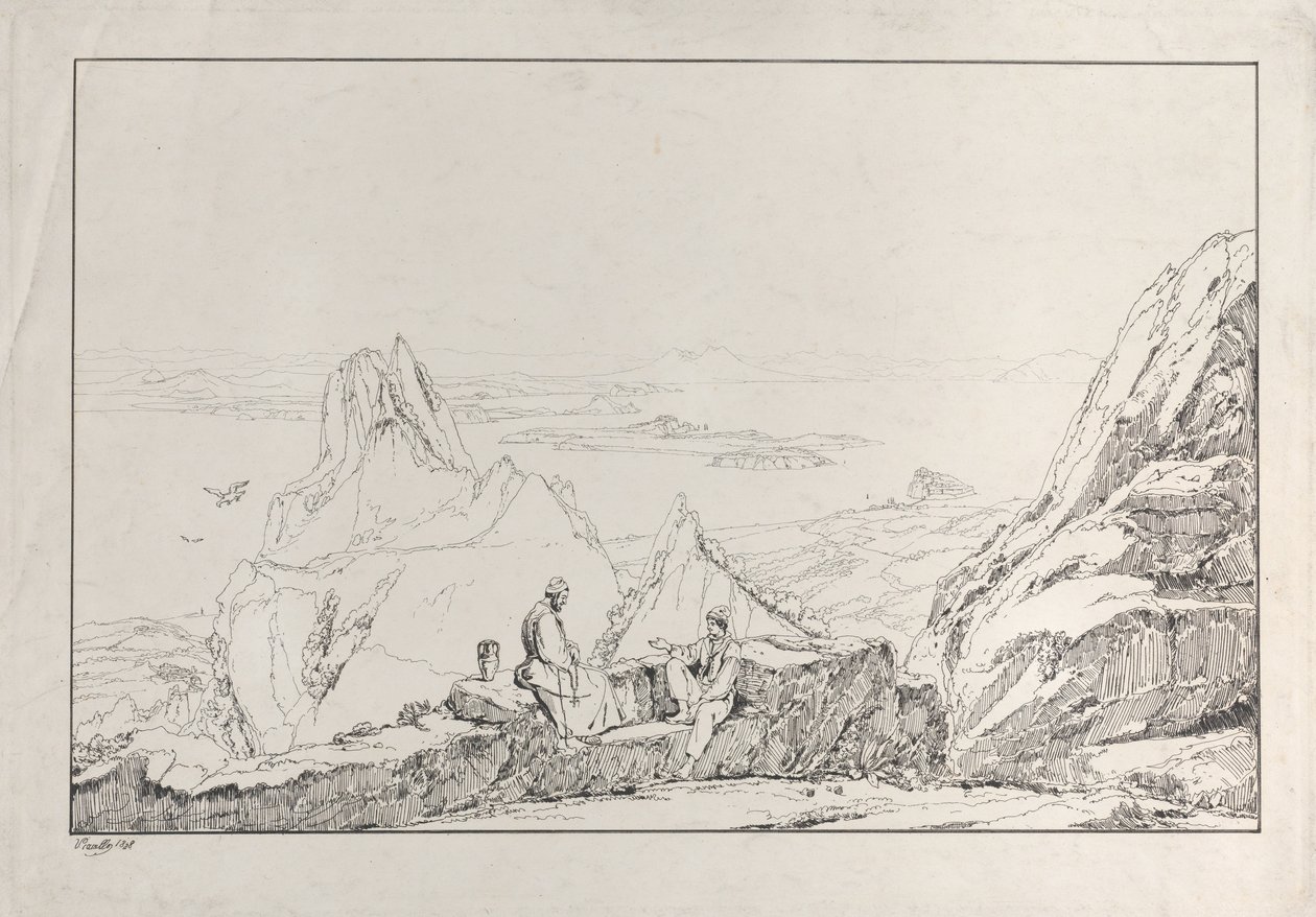 Mountainous Landscape with Two Men in the Foreground by Antonio Vianello