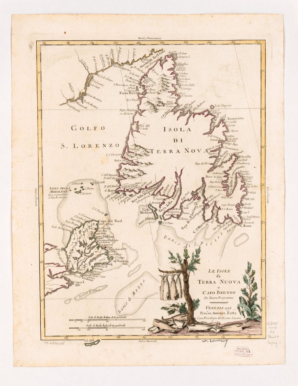 The Islands of New Land and Cape Breton of New Projection 1778 by Antonio Zatta