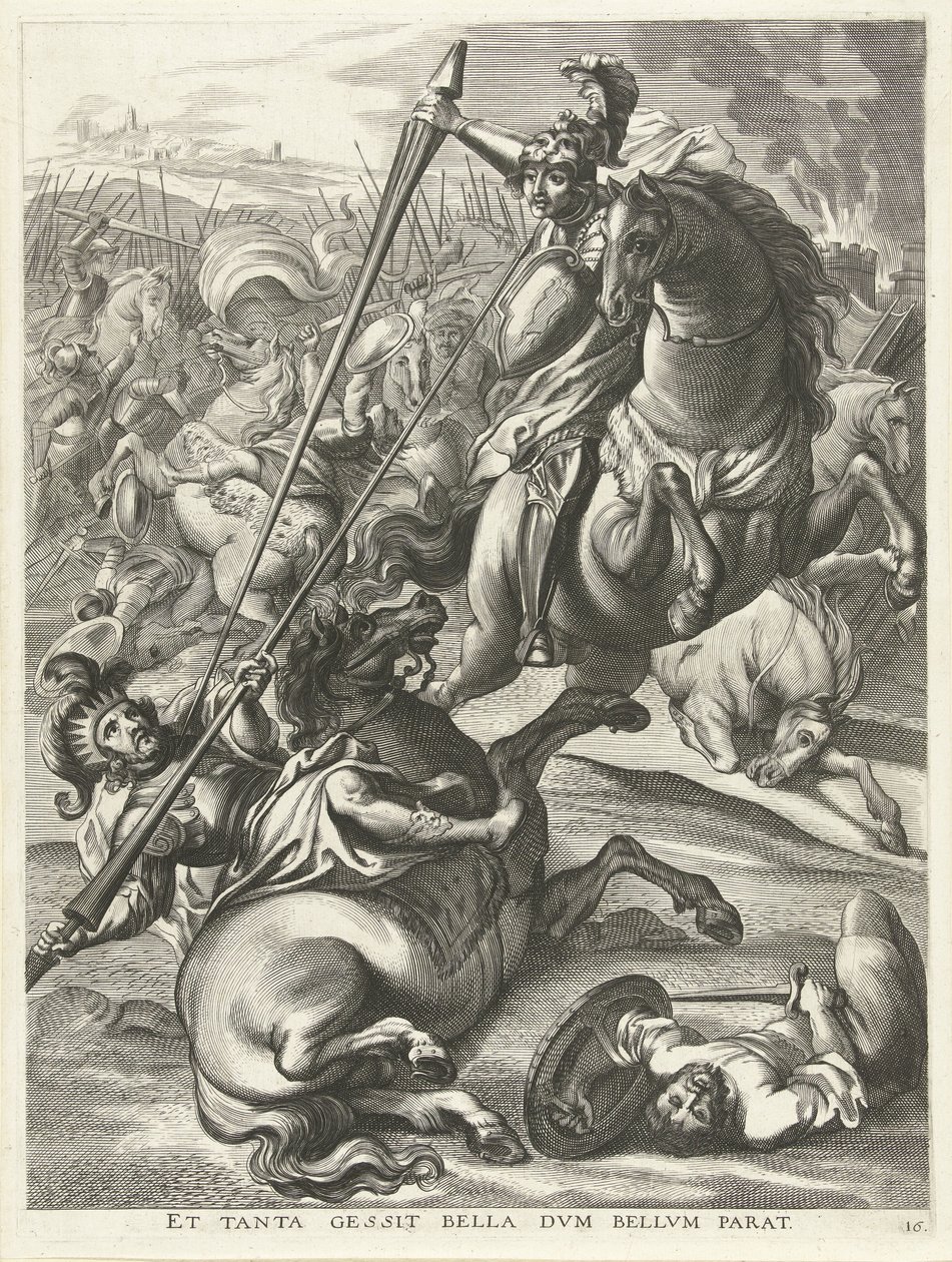 Achilles defeats Telephos; entry of Ferdinand into Ghent in 1635 by Antony van der Does