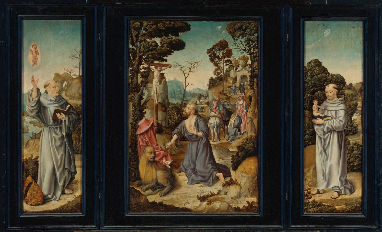 A Triptych: Scenes from the Life of St. Jerome, St. Anthony of Padua, St. Bernard of Clairvaux by Antwerp School c. 1525 3