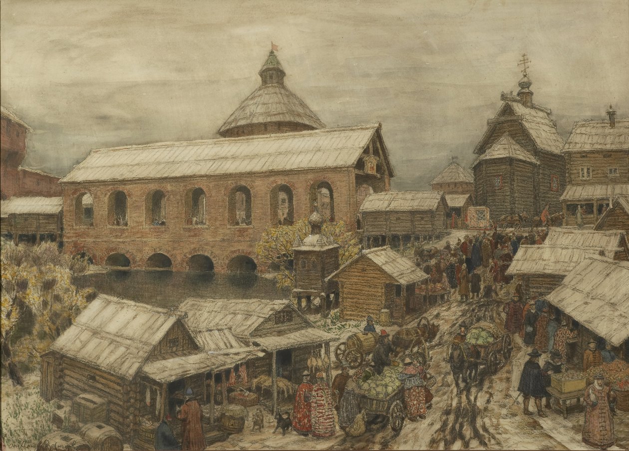 Old Moscow. Okhotny Ryad Hunting Row, 1900s-1910s by Apollinari Mikhailovich Vasnetsov
