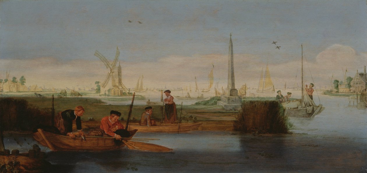River Scene with Fishermen by Arentsz van der Cabel